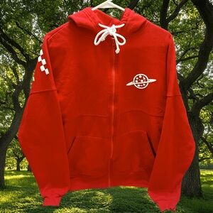 Disney Men’s Sweatshirt Pizza Planet zip up Red Spirit Jersey size M